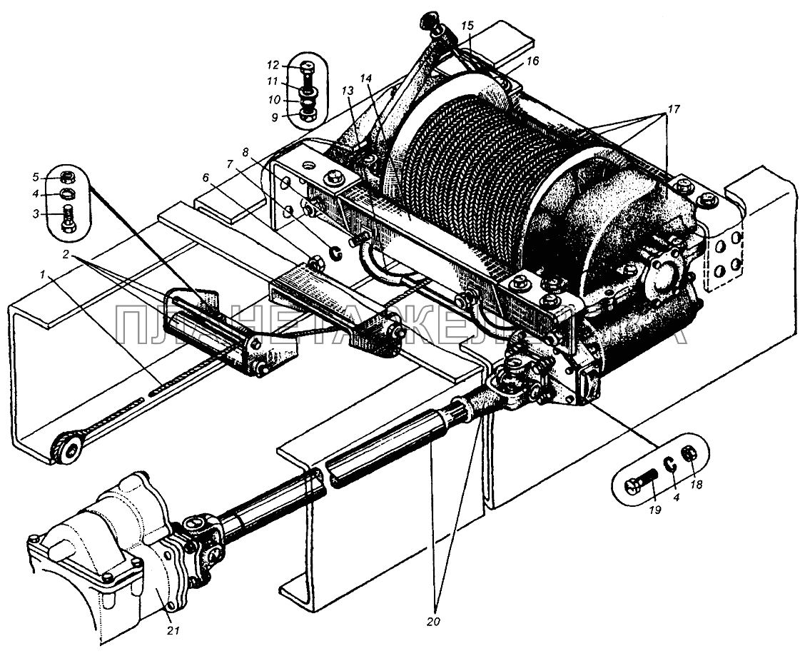 Лебедка, вал карданный лебедки МАЗ-509А МАЗ-5429