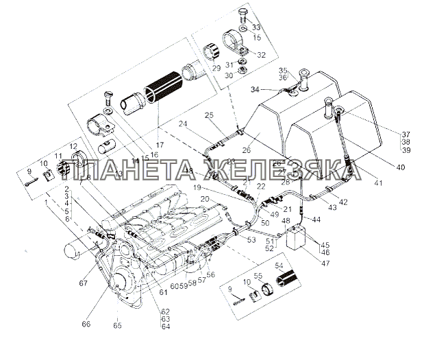 Монтажная схема топливопроводов 543A МАЗ-543 (7310)