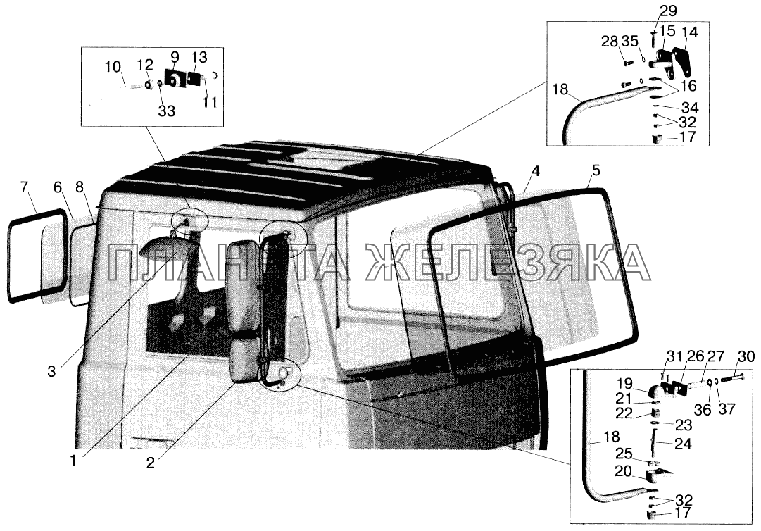 Установка стекол и зеркал на малую кабину МАЗ-543202
