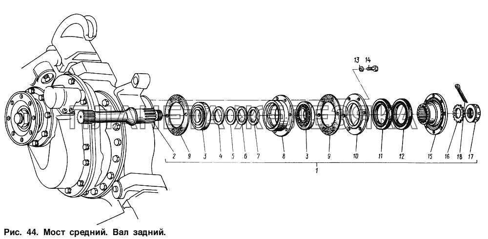 Мост средний. Вал задний МАЗ-54321