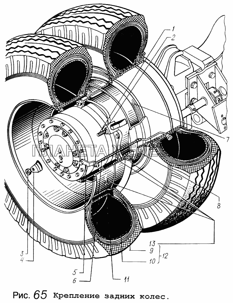 Крепление задних колес МАЗ-64255