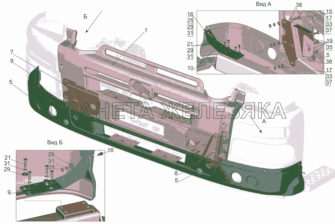 Установка переднего бампера 643019-2800003-030 МАЗ-5440B5