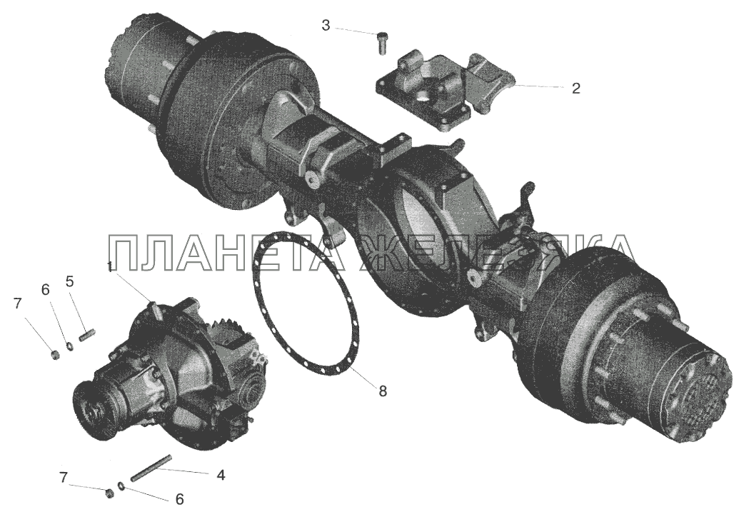 Мост задний. Установка редуктора и элементов подвески МАЗ-5516 (2003)