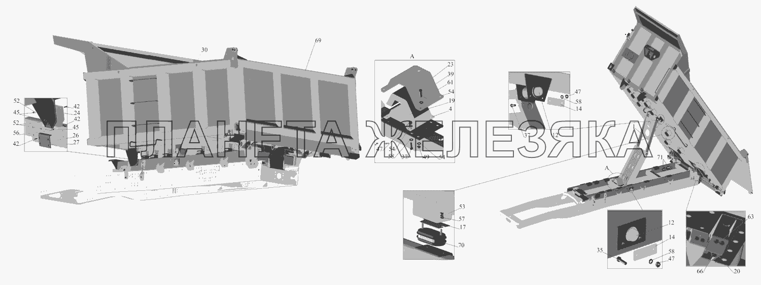 Установка платформы 551607-8500002-070 (V=10,5м3) МАЗ-551669