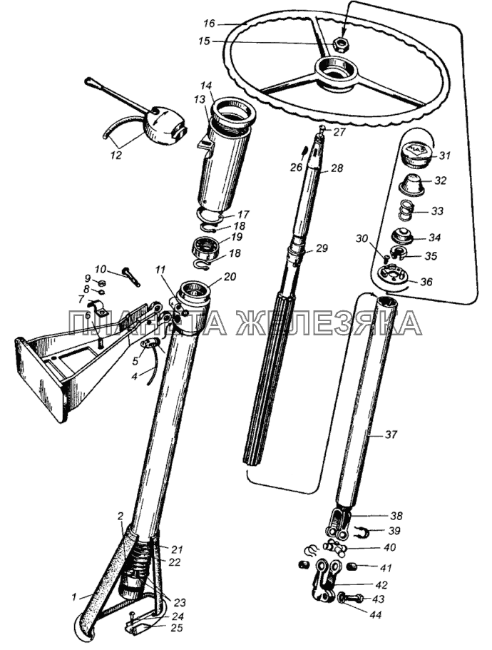 Колонка рулевая с колесом рулевого управления и ее крепление МАЗ-5549