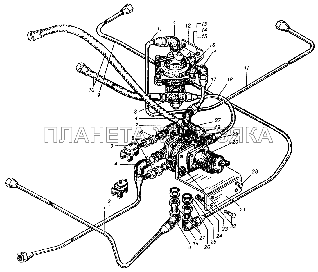 Трубопроводы к тормозным кранам МАЗ-509А МАЗ-5549