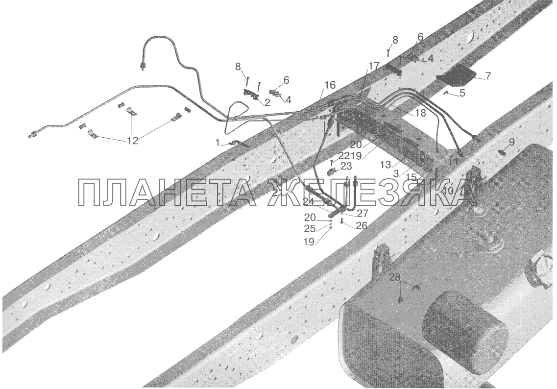 Установка топливопроводов МАЗ-543203, 543202 (с подогревателем) МАЗ-5551 (2003)