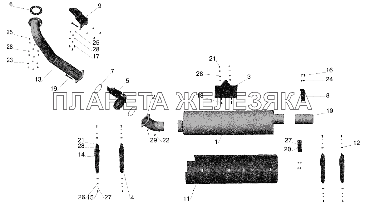 Установка системы выпуска отработавших газов МАЗ-555102, 551603 МАЗ-5551 (2003)