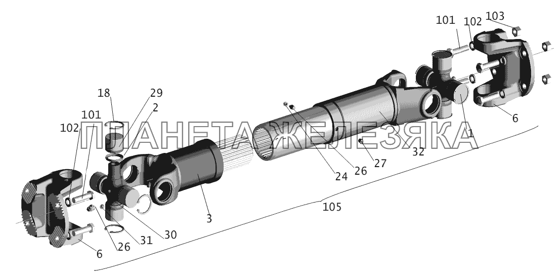 Установка карданного вала 5551-2200000-10 МАЗ-555102, 5551А2