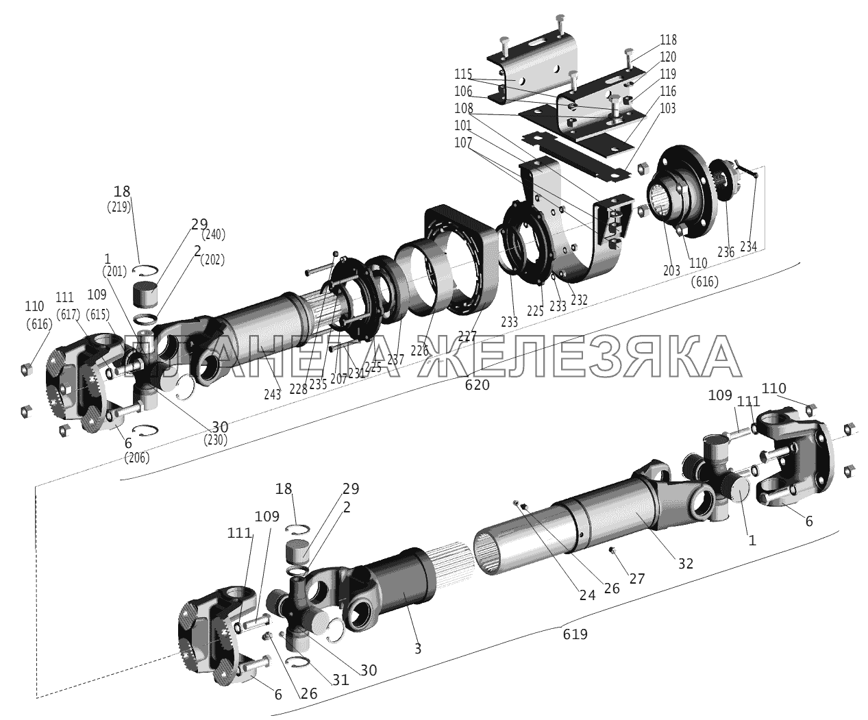 Установка карданной передачи 555140-2200000-010 МАЗ-555102, 5551А2