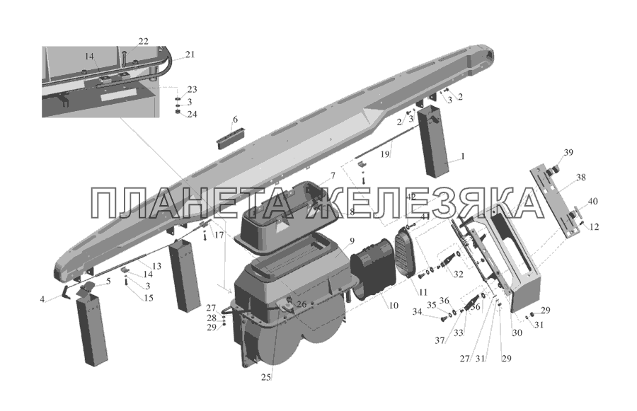 Установка воздушных заслонок и отопителя кабины МАЗ-555142