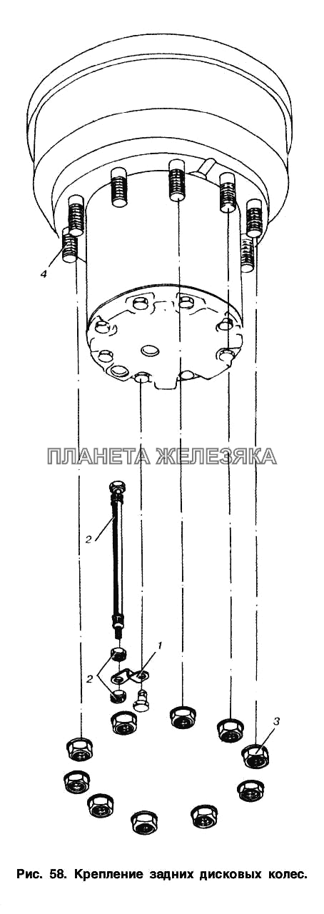 Крепление задних дисковых колес МАЗ-53366