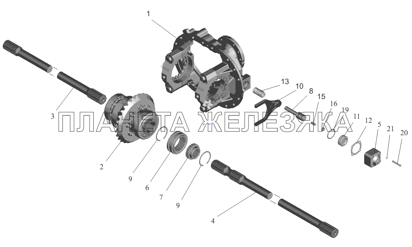 Редуктор среднего моста. Межколесная блокировка дифференциала МАЗ-631236