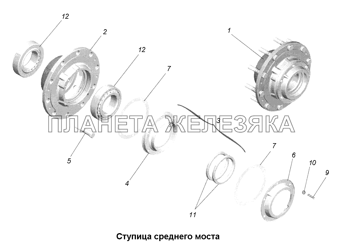 Мост средний\Ступица среднего моста МАЗ-631705, 631708