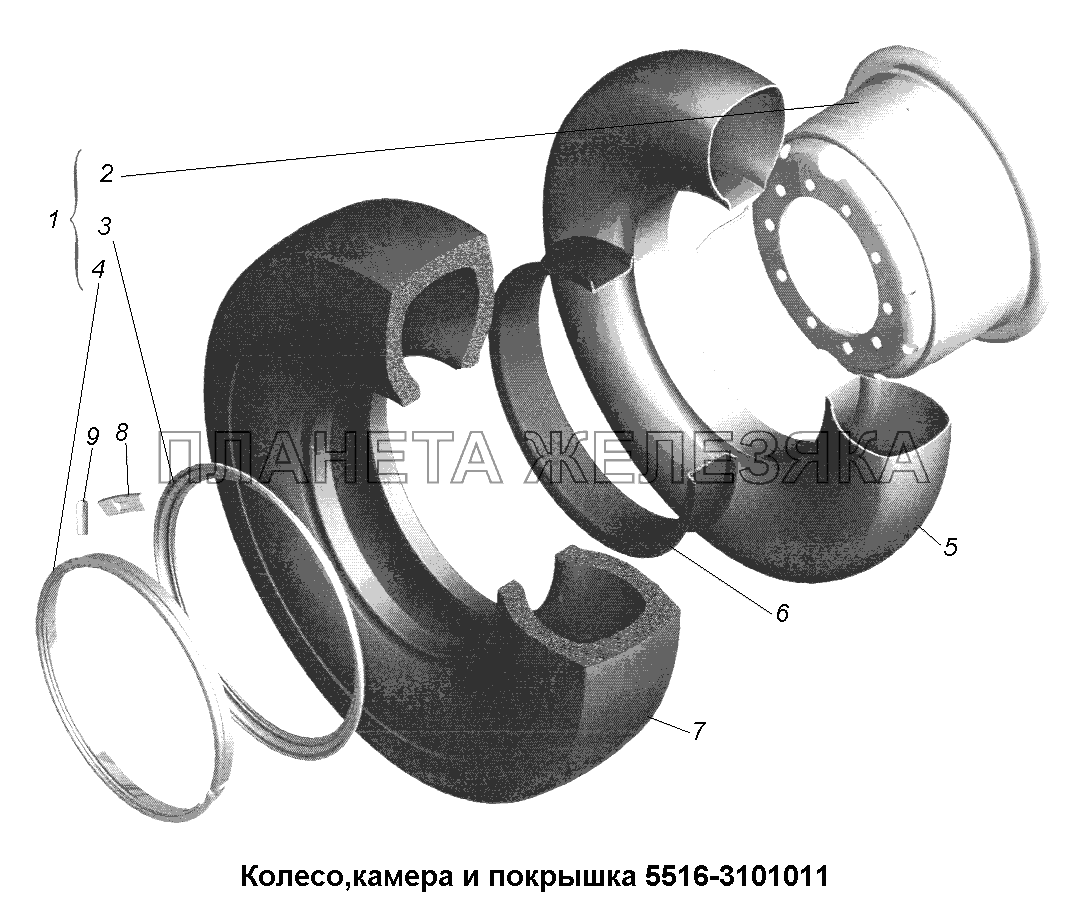 Колеса и ступицы\Колесо, камера и покрышка 5516-3101011 МАЗ-631705, 631708