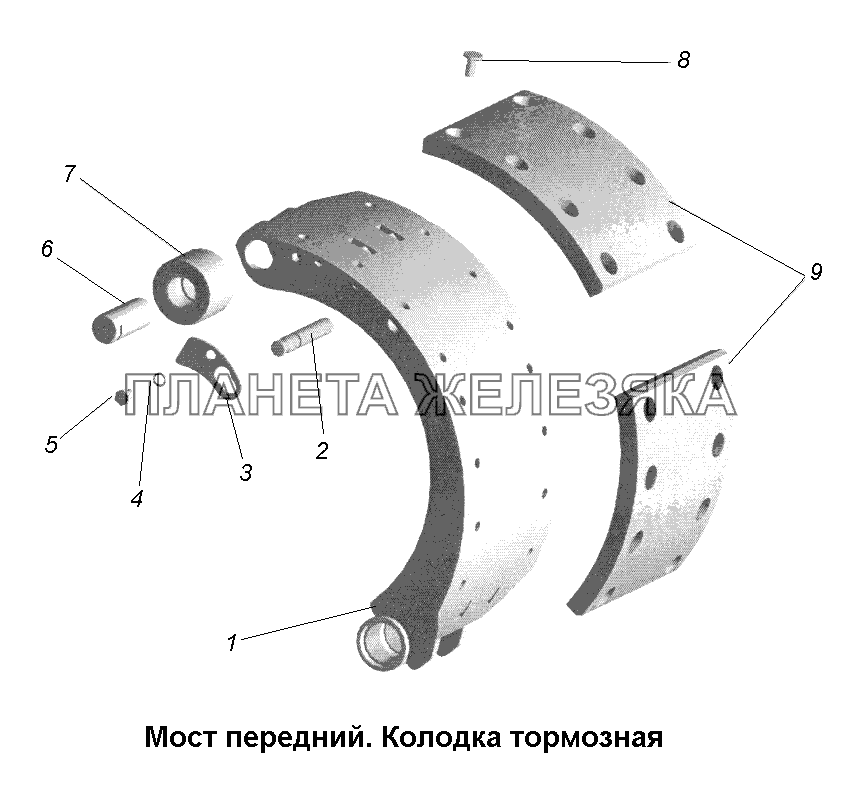 Тормоза\Мост передний. Колодка тормозная. МАЗ-631705, 631708