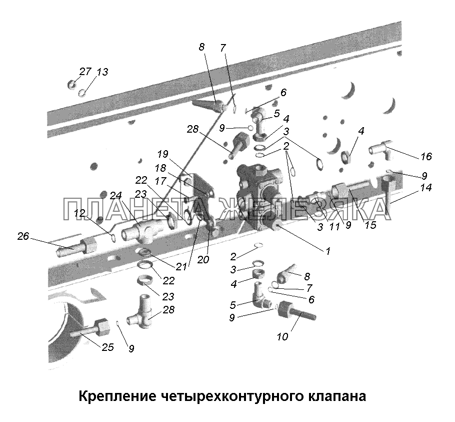 Тормоза\Крепление четырехконтурного клапана МАЗ-631705, 631708