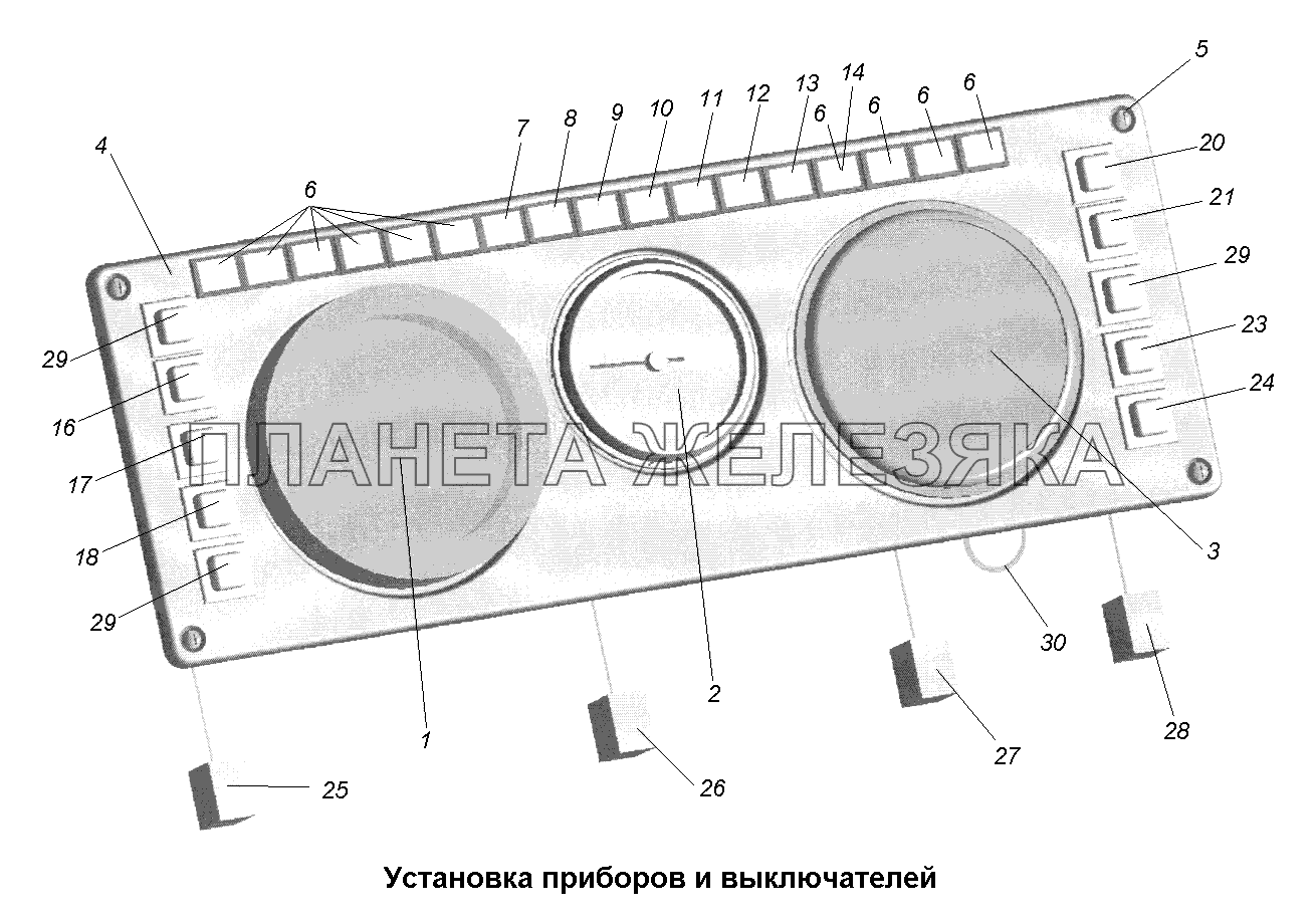 Электрооборудование\Установка приборов и выключателей МАЗ-631705, 631708