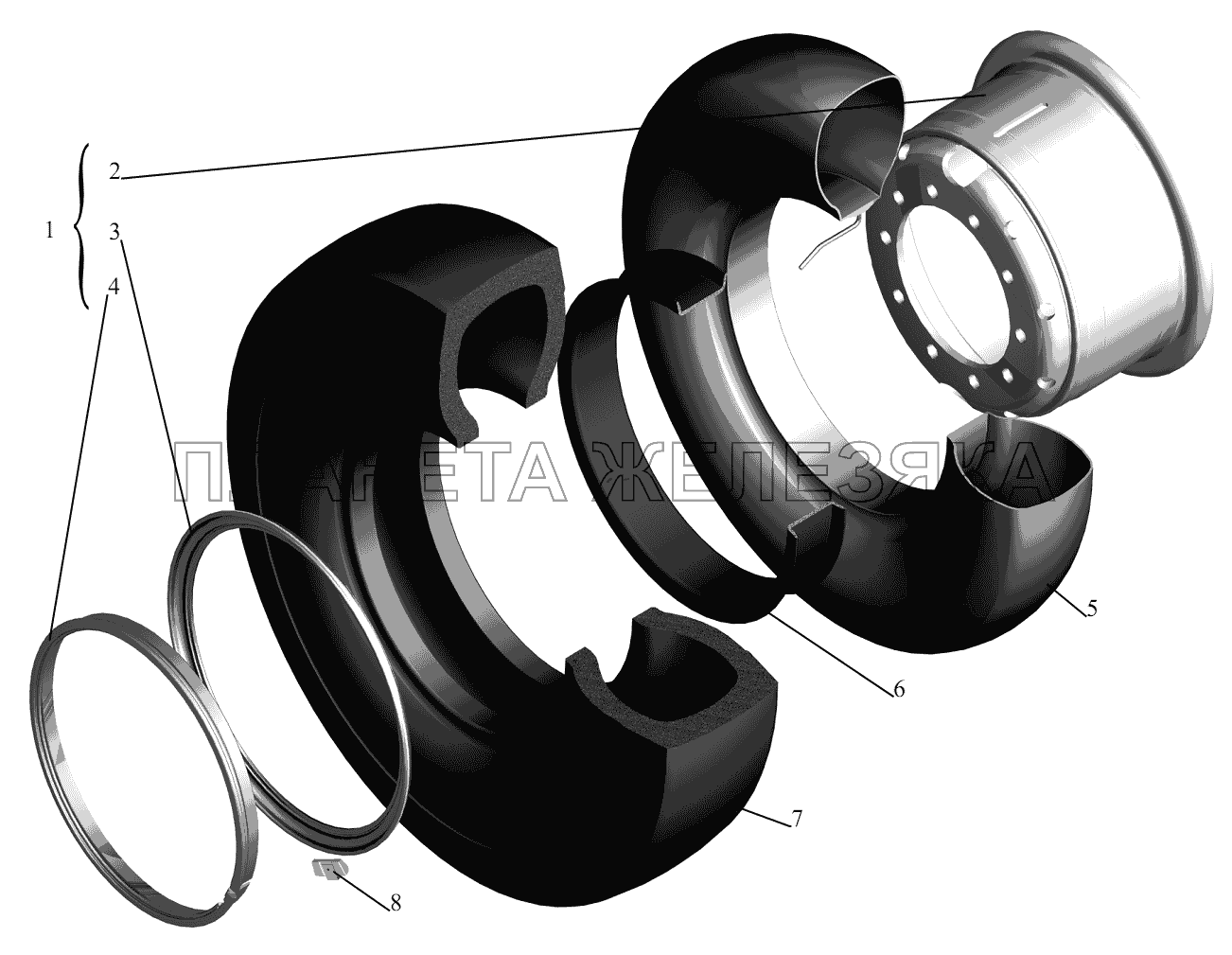 Колесо, камера и покрышка 54321-3101011, 543217-3101011, 5516-3101011 (-10), 551607-3101011 (-10) МАЗ-6422, 5432