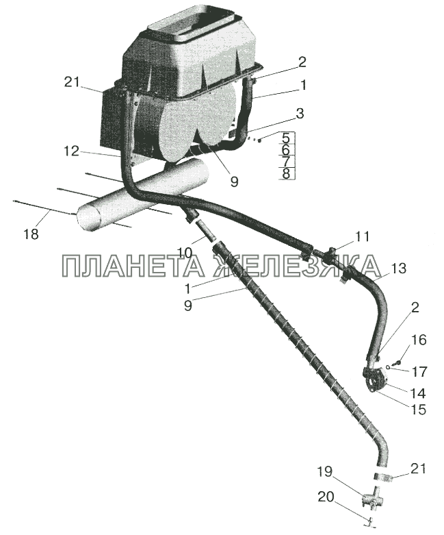 Установка шлангов отопителя 54327-8100006-010 МАЗ-6422