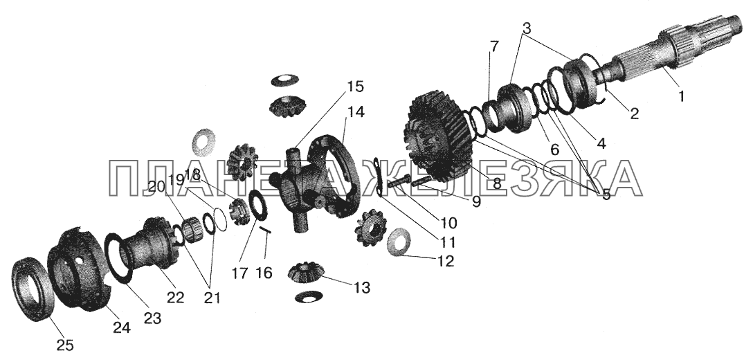 Редуктор среднего моста. Дифференциал межосевой МАЗ-6422