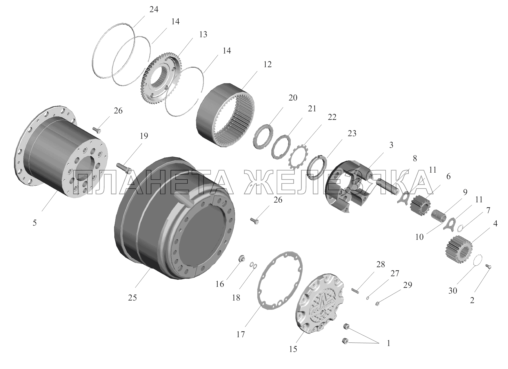 Колесный редуктор МАЗ-6430A8 (5440A8, 5440A5)