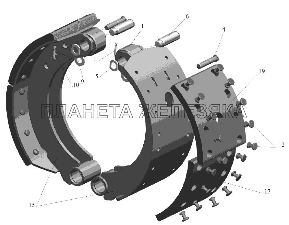 Колодка тормоза с накладками 5440-3502090,5440-3502091 МАЗ-6516V8-520 (6516V8-540)