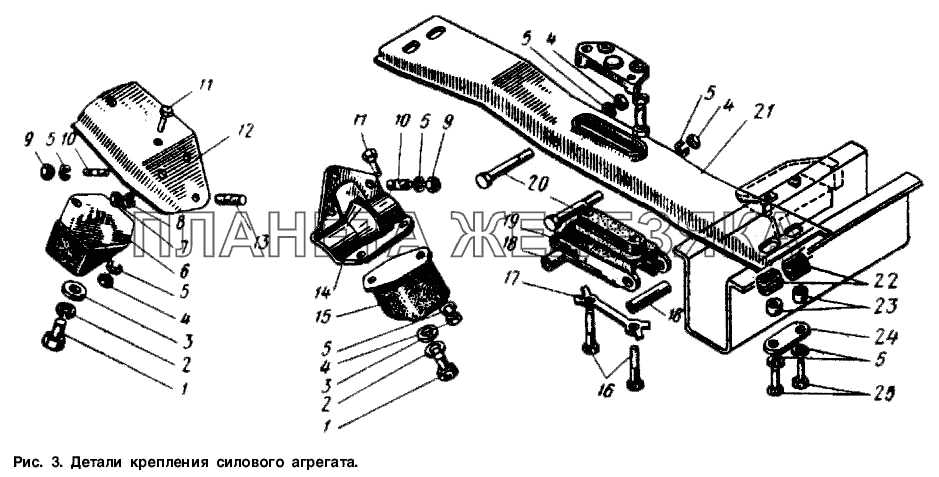Детали крепления силового агрегата Москвич-2137