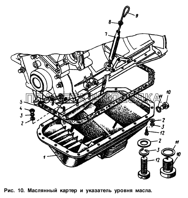 Масляный картер и указатель уровня масла Москвич-2140