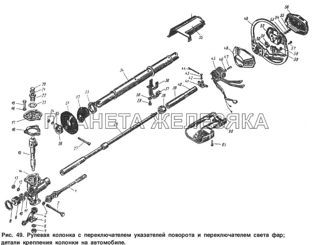 Рулевая колонка с переключателем указателей поворота и переключателем света Москвич-2734