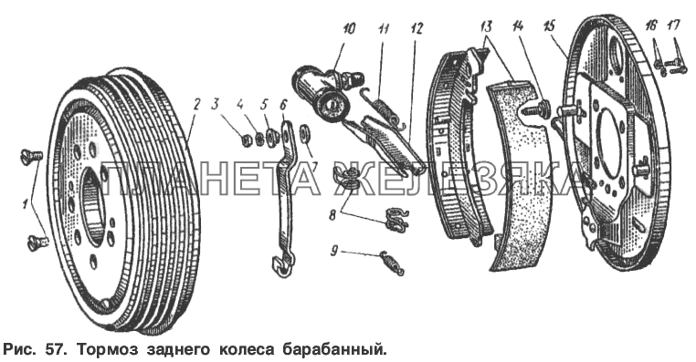 Тормоз заднего колеса барабанный Москвич-2137