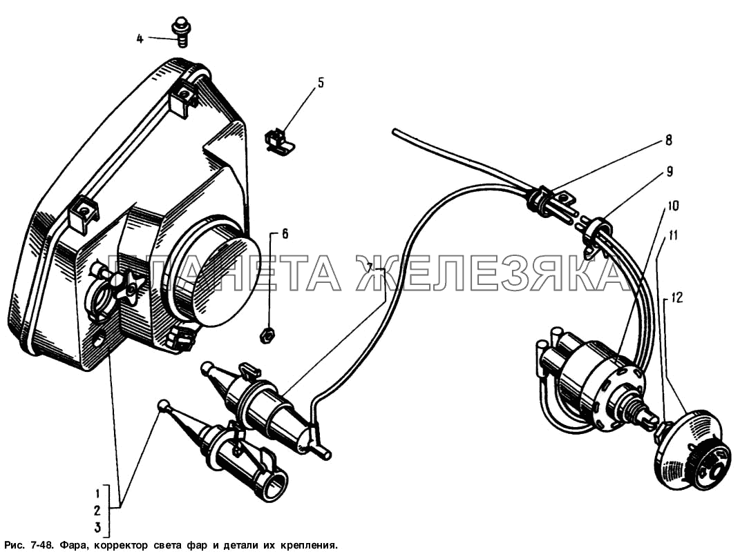Фара, корректор света фар и детали их крепления Москвич-2141