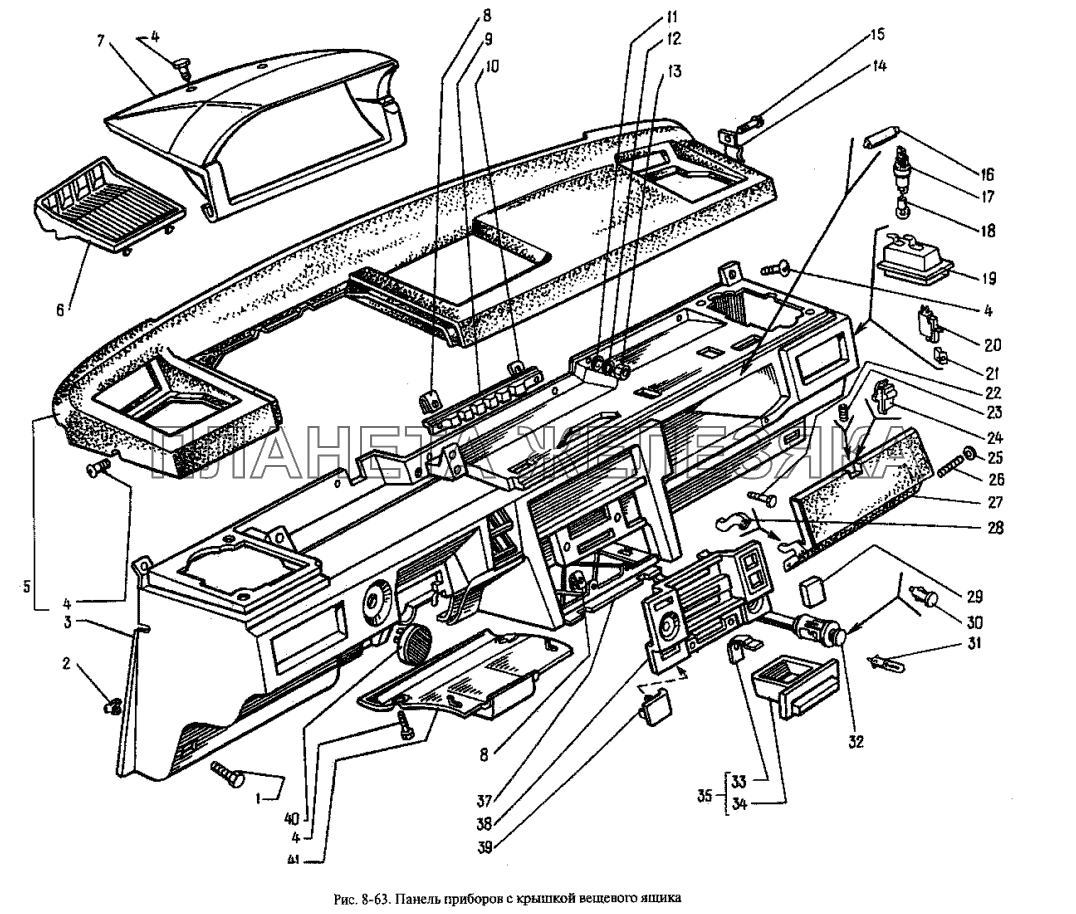 Панель приборов с крышкой вещевого ящика Москвич-2335
