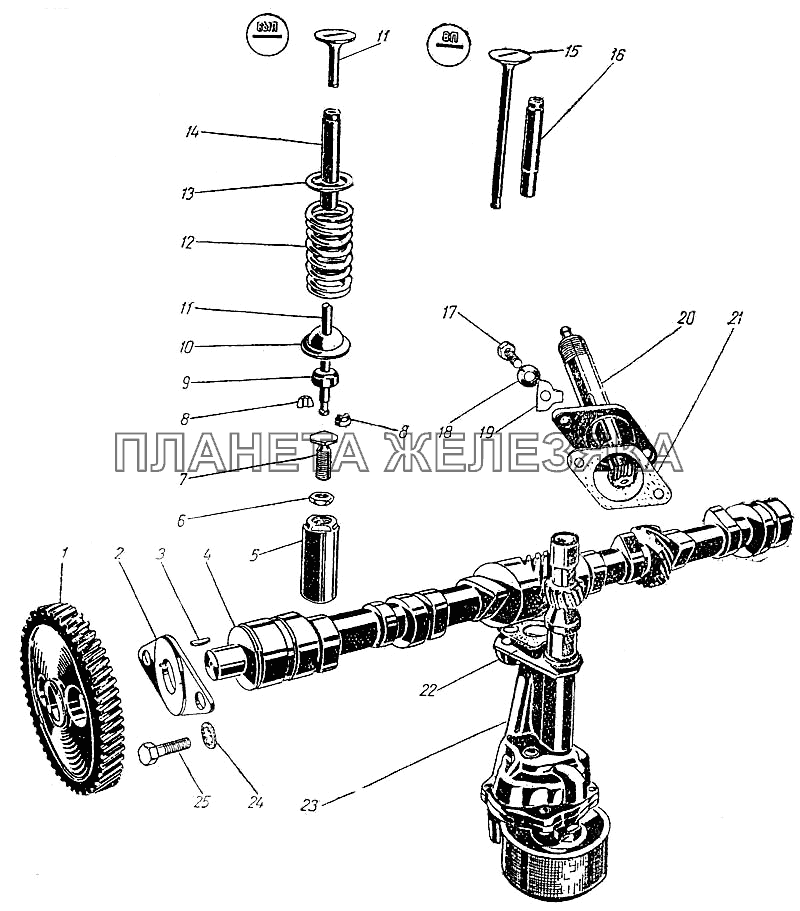 Вал распределительный. Клапаны и толкатели Москвич-400-420
