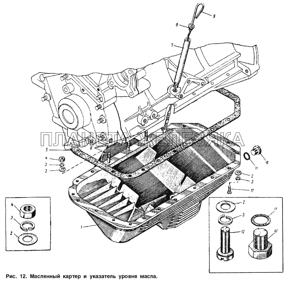 Масляный картер и указатель уровня масла Москвич 412