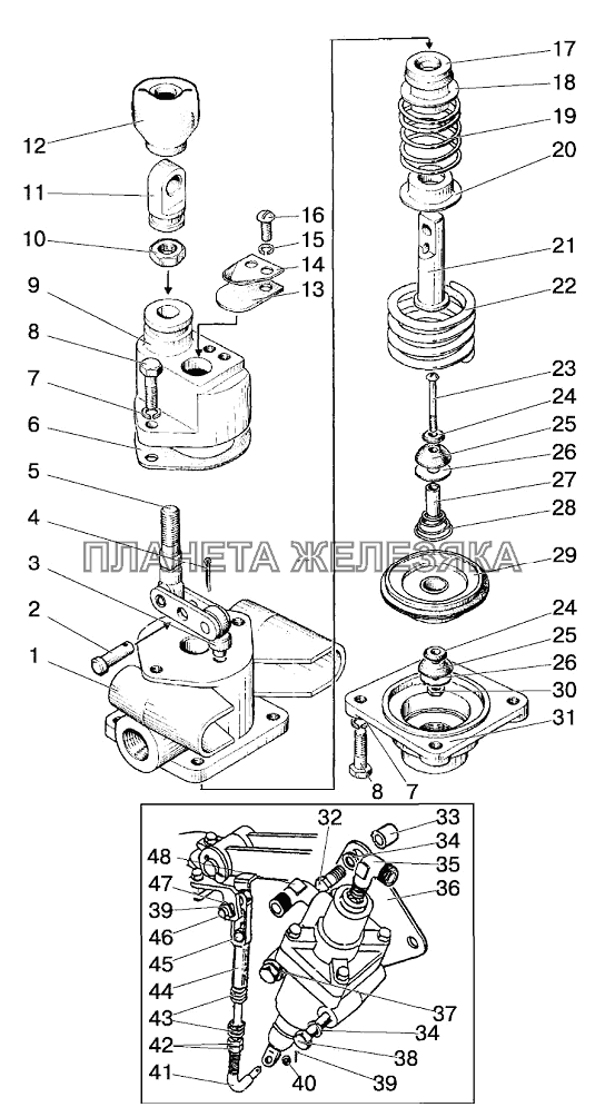 Кран тормозной (1025, 1025.2) Беларус-1025/1025.2/1025.3