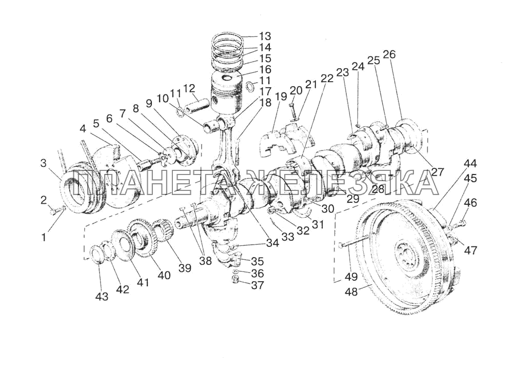 Поршни и шатуны. Вал коленчатый и маховик МТЗ-1523