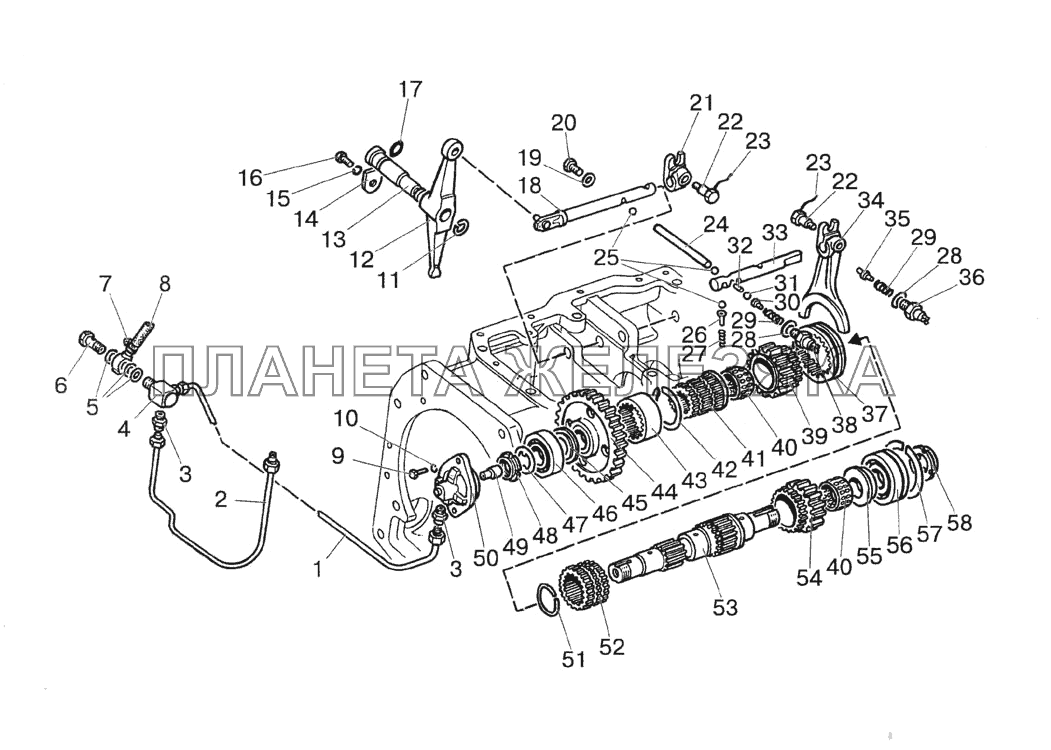 Вал пониженных передач и заднего хода МТЗ-1523