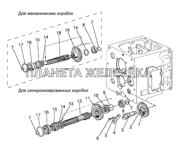 Вал 1-ой передачи и передачи заднего хода МТЗ-821/921