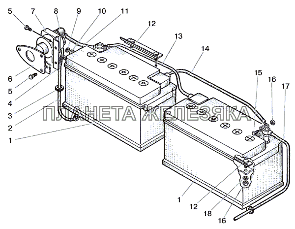 Установка батарей аккумуляторных (система запуска 12В) МТЗ-900/920/950/952