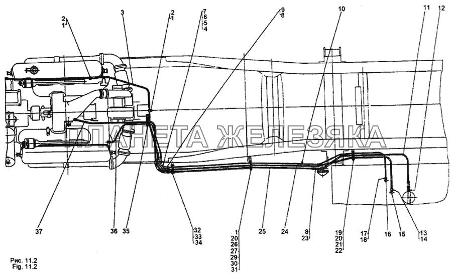 Установка топливопроводов МЗКТ-65158