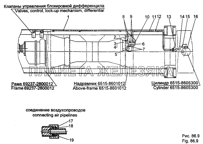 Установка трубопроводов системы управления МЗКТ-65158