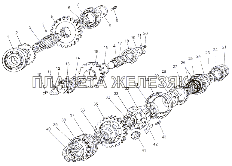 Валы и шестерни раздаточной коробки МЗКТ-652511