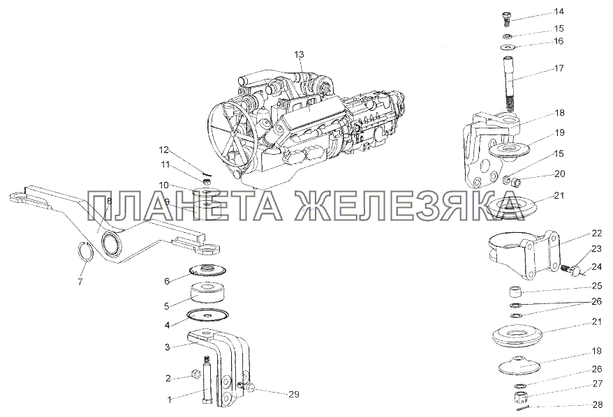 Установка двигателя МЗКТ-7401