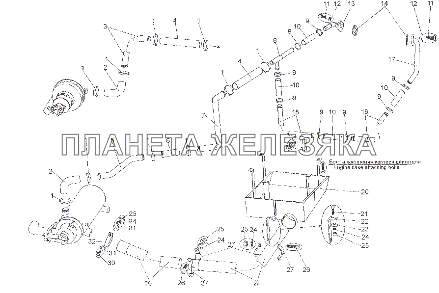 Трубопроводы системы подогрева двигателя МЗКТ-6527