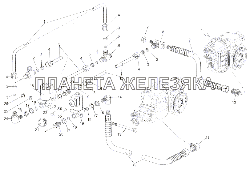 Привод управления механизмами блокировки дифференциалов МЗКТ-7402