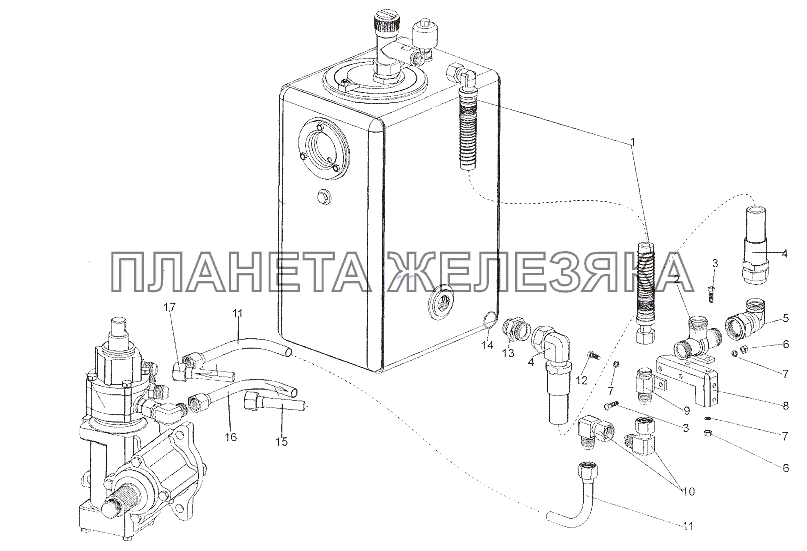 Трубопроводы и шланги бака и распределителя МЗКТ-6527