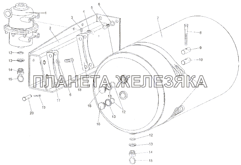 Установка ресивера заднего контура и влагомаслоотделителя МЗКТ-79011