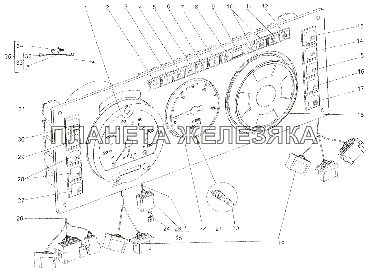 Панель приборов двигателя 7401-3800001, Э7401-3800001-20 МЗКТ-79011