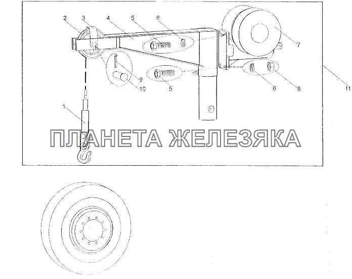 Установка подъемника запасного колеса МЗКТ-6527